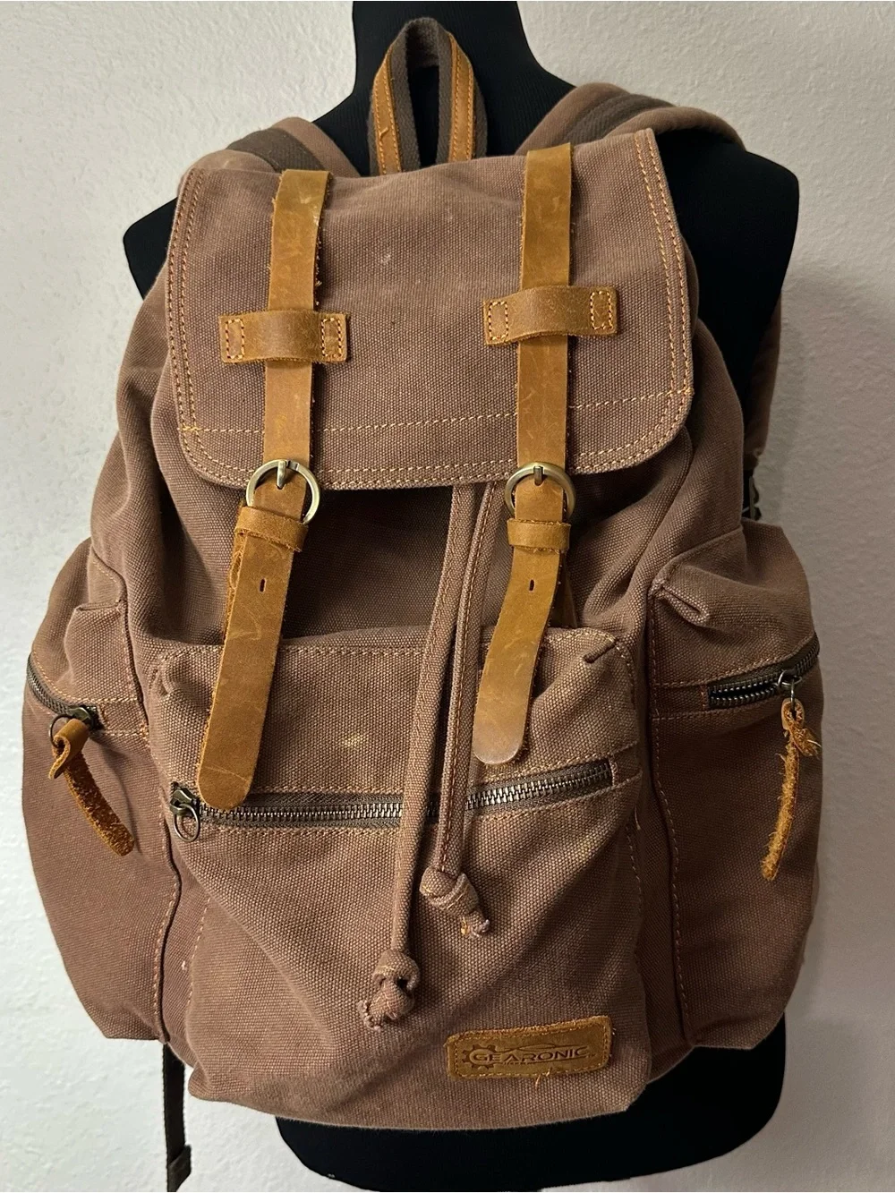 Gearonic Brown Canvas Backpack - Casual Everyday Bag